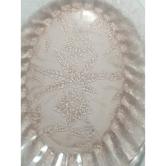 Vintage Jeannette Floral Poinsettia Pink Depression Glass Oval Platters set of 2 - Picture 6 of 11